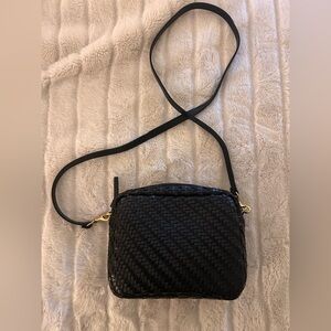 Clare V Midi Sac in black woven zig-zag